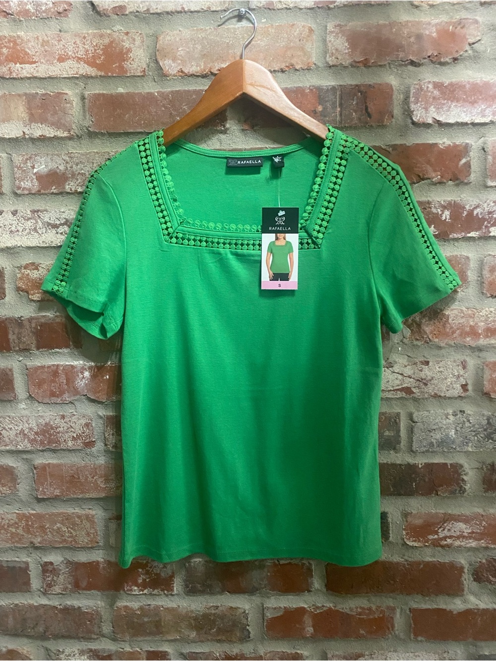 Rafaella Emerald Green Square-Neck Short Sleeve Knit Top